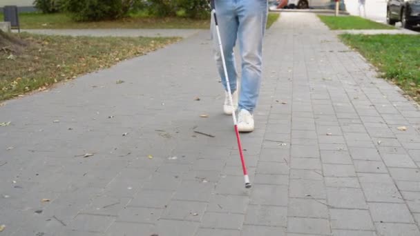 Blind Man Walks Street — Stock Video