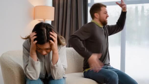 Couple Quarrel Sad Hurt Woman Crying Feel Desperate Jealous Husband — Stock Video