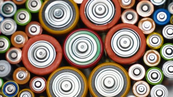 Linhas Pilhas Aaa Alcalinas Usadas Bateria Íon Lítio Perto — Vídeo de Stock