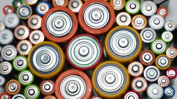 Righe Batterie Alcaline Aaa Usate Batteria Agli Ioni Litio Vicino — Video Stock