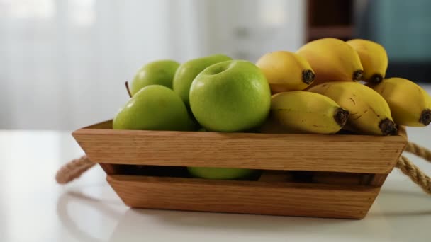 Čerstvé Banány Jablka Kuchyni Ovoce Zátiší — Stock video