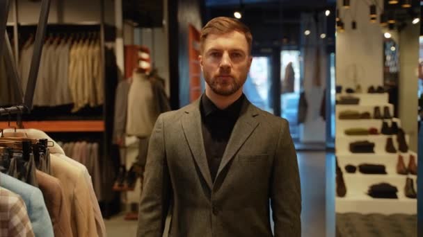 Handsome Man Walking Clothing Store — Stock Video