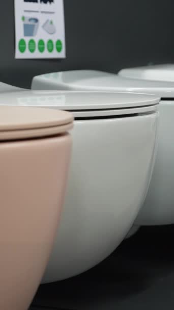 Ceramic Toilet Bowls Different Types Shop Sale Sanitary Equipment Specialized — Stock Video