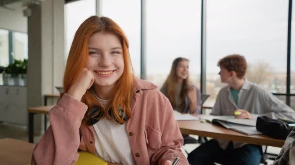 レッスンで元気な女子学生の肖像画 — ストック動画