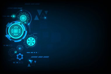 Mühendislik sunum şablonu vites tarzı ve tasarım için boş alan. Koyu mavi teknoloji arka planı.