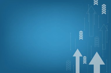 Mavi iş geçmişi ve köşesinde ok şeklinde bir kafa. Boş boşluklu tasarım için pankart ve şablon.