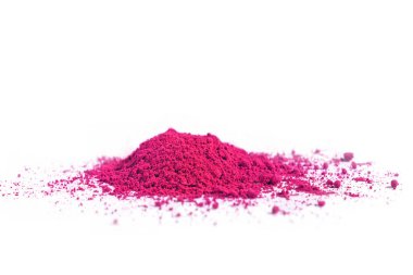 Kadmiyum kırmızısı, lapis lazuli, surik, beyaz arka planda kuru doğal boya, makro