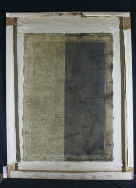 restorasyon ve çok eski bir tuval korunması, bir resim restorasyonu, iş yerinde restoratör, resimlerin metin koruma yeri