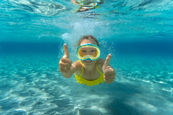 Underwater Portrait Child Kid Having Fun Sea Summer Vacation Healthy — Stock Photo, Image