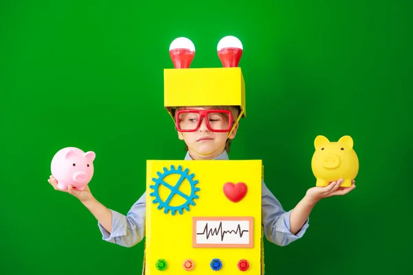 Happy Child Wearing Robot School Funny Kid Have Idea Boy — Stock Photo, Image
