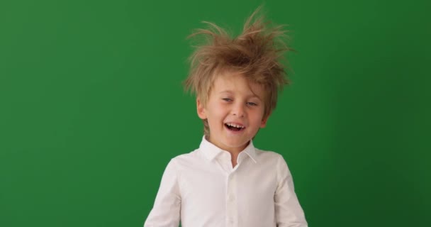 Surprised Child Class Funny Kid Green Chalkboard Background Back School — Video