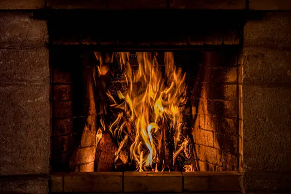 Burning Wood Fireplace Winter Holidays Christmas New Years Concept Stock Image