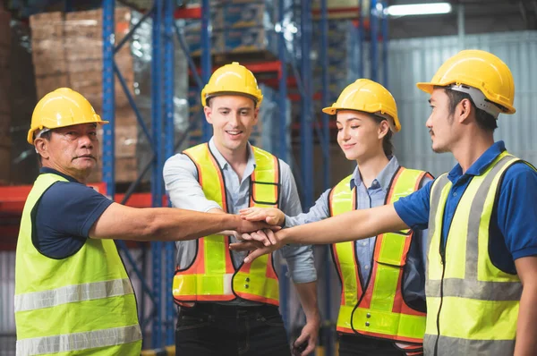 Success Teamwork Concept Happy Business People Engineer Warehouse Worker Team — ストック写真