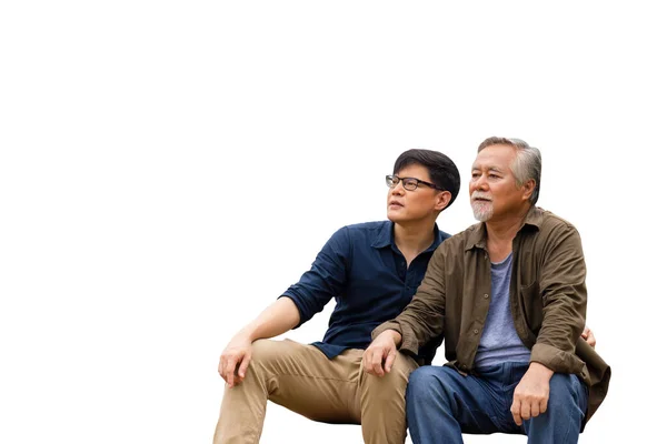 Asiatisk Far Och Son Med Klippning Väg Vit Bakgrund — Stockfoto