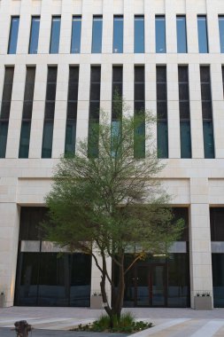 DOHA, Katar - 18 EYLÜL 2019: Doha 'nın minimalist mimarisine sahip yeni ilçenin manzarası