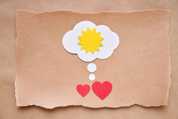 Postcard Red Heart Sun Speech Bubble Paper Art Style Love — Stock Photo, Image