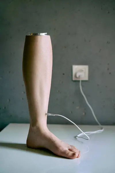 充電中の取り外し可能なヒューマノイドロボット脚 科学技術コンセプト ロイヤリティフリーのストック画像