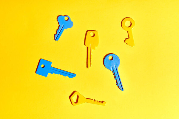 Colorful Keys Yellow Background Flat Lay Royalty Free Stock Images