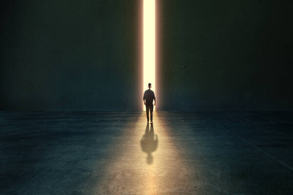 Man Walks Light Dark Empty Space Light End Tunnel Concept Royalty Free Stock Images