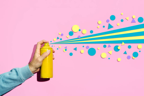 Street Artist Hand Spray Paint Can Spraying Blue Yellow Graffiti Stock Picture