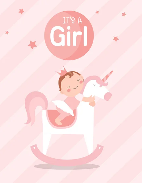 Baby Shower Inviti Carte Con Neonati Ragazza Disegno Carino Poster — Vettoriale Stock