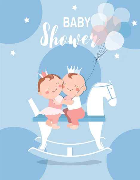Baby Душ Пригласительные Билеты Младенцами Мальчик Девочка Милый Дизайн Плакат — стоковый вектор