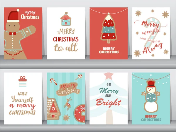 一套可爱的快乐圣诞背景与可爱的姜饼 矢量插图 — 图库矢量图片