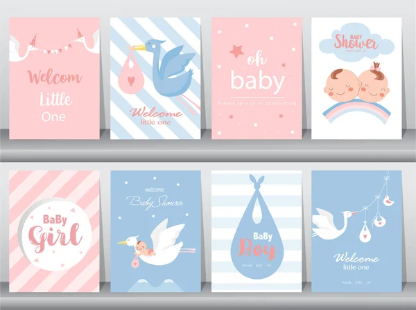 Einladungskarten Für Babys Mit Jungen Und Mädchen Niedliches Design Poster — Stockvektor