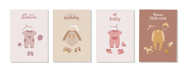 Uppsättning Baby Kläder Design För Baby Kort Baby Dusch Inbjudan — Stock vektor