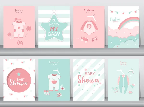 Roupas Bebê Design Para Cartões Bebê Convite Para Tomar Banho —  Vetores de Stock