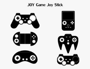 Joystick simgeleri ayarlandı. Düz oyun seti, siluet, vektör illüstrasyonu.