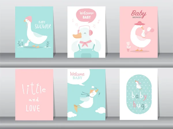 Ensemble Cartes Invitation Baby Shower Avec Bébé Garçon Fille Design — Image vectorielle
