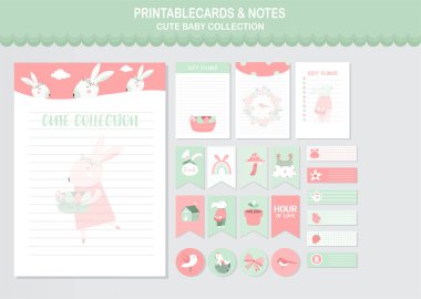 Hayvanlar ve şirin vektör kartları, Paskalya, etiketler, kartlar, şablonlar, notlar, çıkartmalar, etiketler, hurda rezervasyonları, tebrikler, davetiyeler, vektör çizimleri.