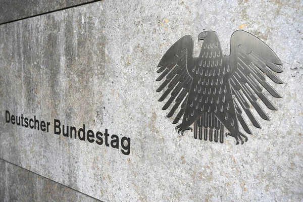 Berlim Alemanha Novembro 2022 Logotipo Bundestag Alemão Deutscher Bundestag Edifício — Fotografia de Stock