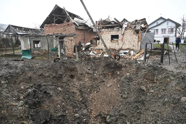 Región Lviv Ucrania Noviembre 2022 Cráter Después Ataque Con Misiles — Foto de Stock