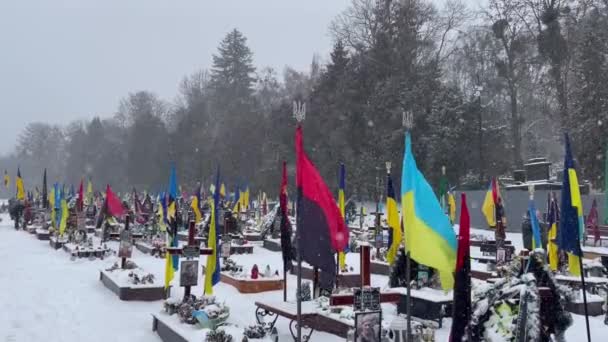 Lviv Ucrania Diciembre 2022 Tumbas Soldados Ucranianos Caídos Muertos Durante — Vídeo de stock