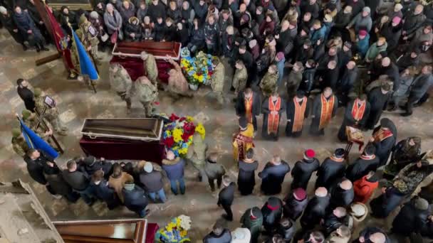 Lviv Ucrânia Março 2023 Serviço Memorial Para Militares Ucranianos Mortos — Vídeo de Stock
