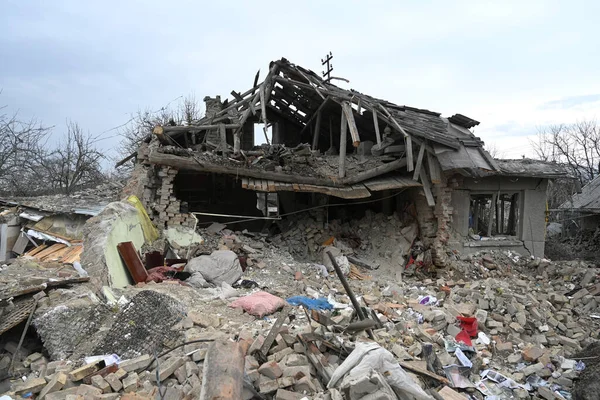 Велика Вилшаница Украина Марта 2023 Года Обломки Дома После Российской — стоковое фото