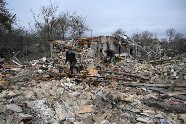 Велика Вилшаница Украина Марта 2023 Года Обломки Дома После Российской — стоковое фото