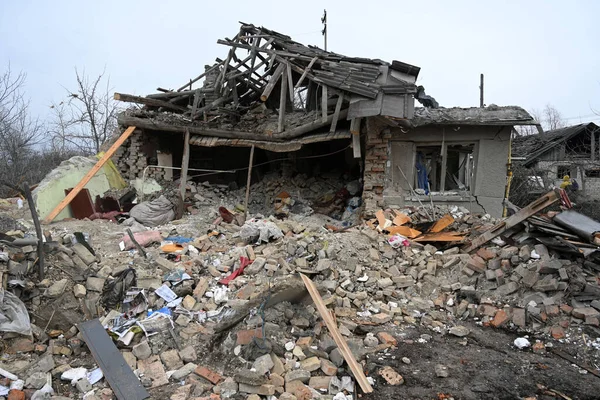 Velyka Vilshanytsia Ουκρανία Μαρτίου 2023 Σκουπίδια Σπιτιού Μετά Από Ρωσική — Φωτογραφία Αρχείου