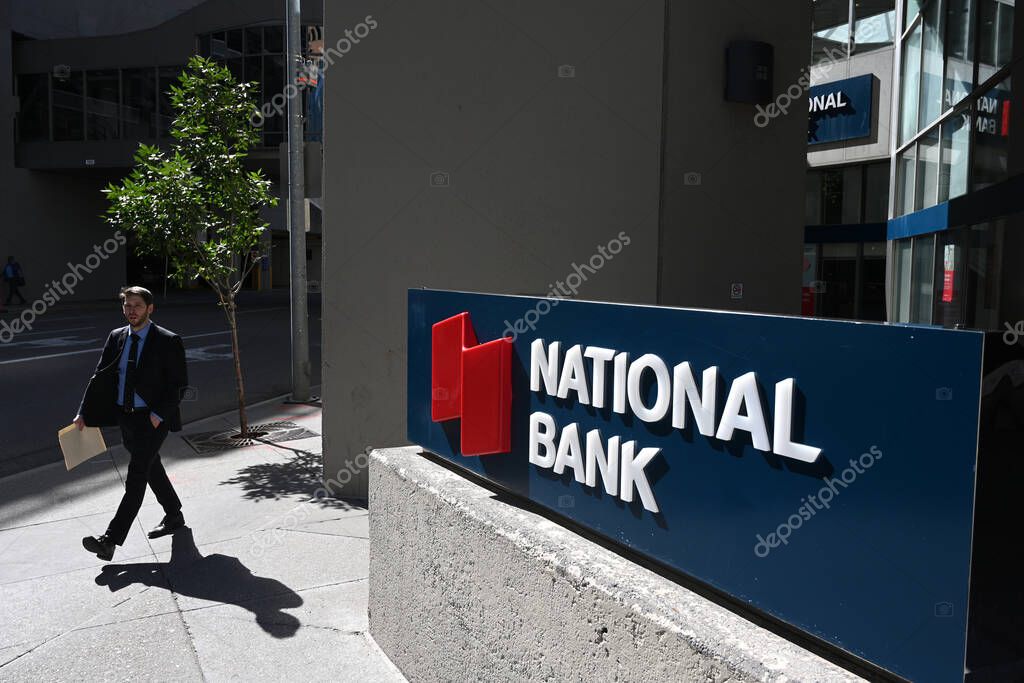 Calgary, AL, Canada - August 10, 2023: National Bank at 6 Ave SW, in Calgary.