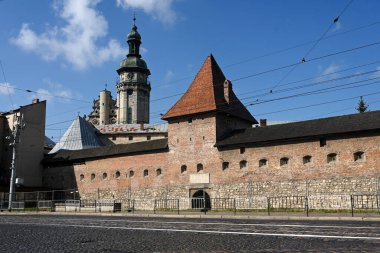 Hlyniany Gate and Bernardine Monastery and Church in city of Lviv, Ukraine. clipart