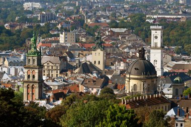 Lviv panorama. Lviv şehrinin merkezi, Ukrayna.