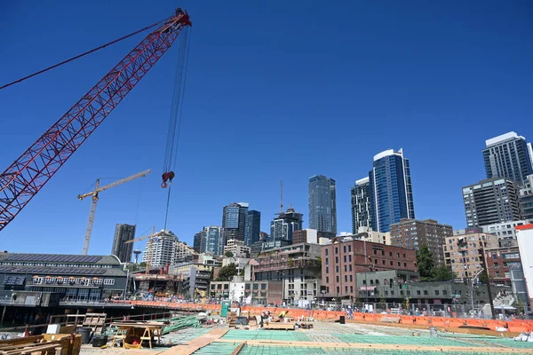 Seattle Usa August 2023 Construction Seattle Construction Crane — Stock Photo, Image