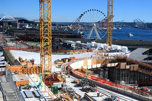 Seattle États Unis Août 2023 Construction Seattle Grue Construction — Photo