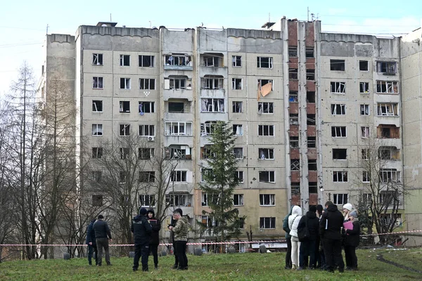Lviv Oekraïne December 2023 Appartementengebouw Gedeeltelijk Verwoest Een Russische Raketaanval — Stockfoto