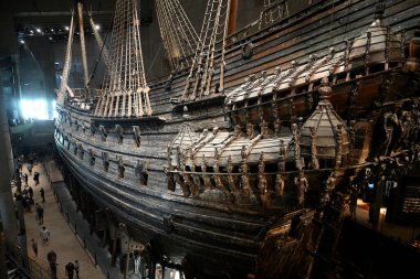 Stockholm, İsveç - 30 Temmuz 2024 Stockholm 'deki Vasa Müzesi. Vasa Müzesi 17. yüzyıl savaş gemisi Vasa 'yı sergiliyor..