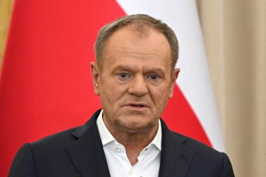 Lviv, Ukrayna - 17 Aralık 2024: Lviv 'de düzenlenen basın toplantısında Polonya Başbakanı Donald Tusk.