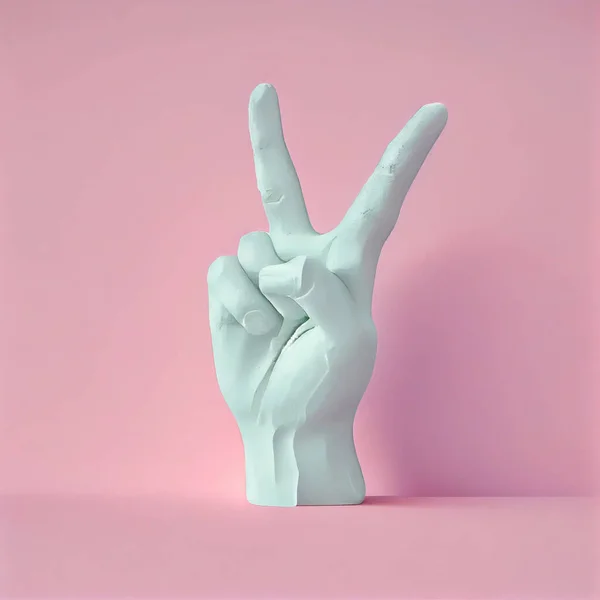 Hand Made Plaster Showing Victory Sign Party Sign Rock Gesture Stock Image