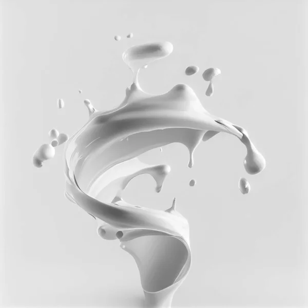 Flüssiger Glänzend Weißer Farbspritzer Spiralform Auf Weißem Hintergrund Stockbild